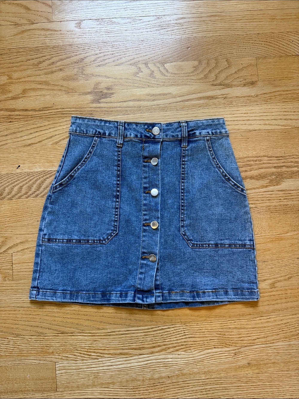 Grace Karin Blue Denim Button-Front Mini Skirt